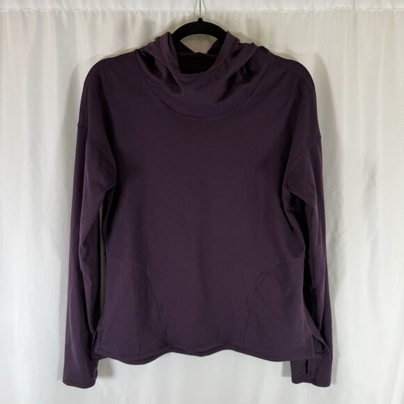 Yogalicious Lux Sweatshirt Women's Large Purple Hooded Cowl Neck Thumb Holes - Picture 1 of 10